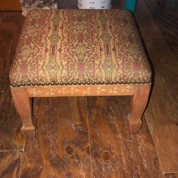 Antique Other - Vintage tapestry footstool hand painted leaves